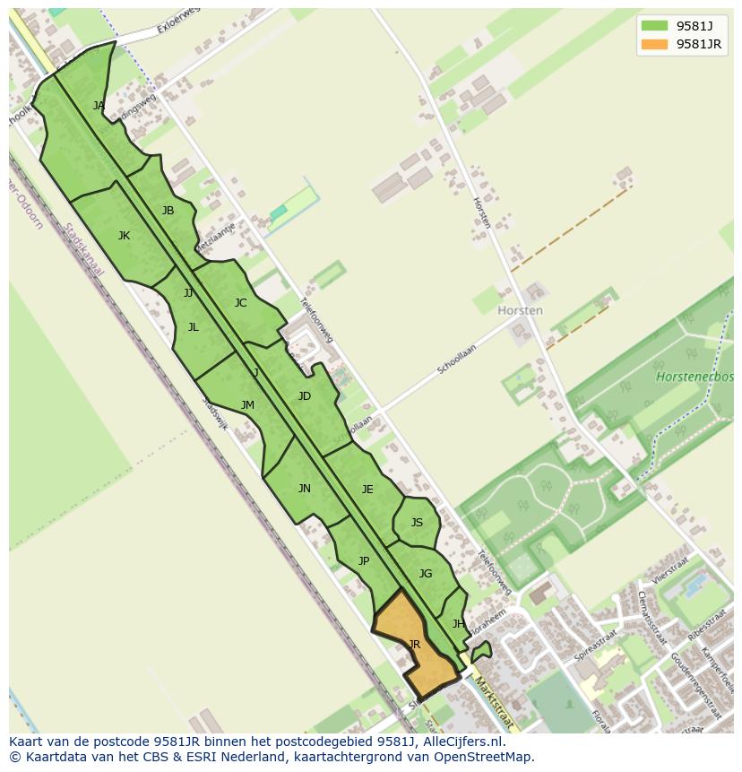 Afbeelding van het postcodegebied 9581 JR op de kaart.