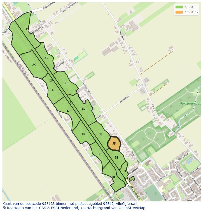 Afbeelding van het postcodegebied 9581 JS op de kaart.