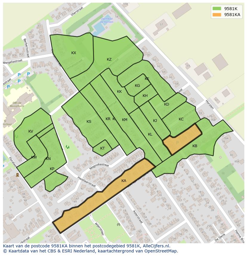 Afbeelding van het postcodegebied 9581 KA op de kaart.