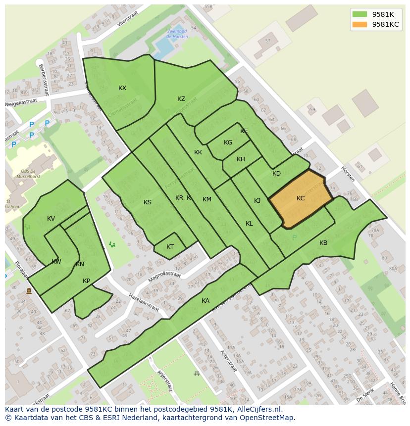 Afbeelding van het postcodegebied 9581 KC op de kaart.