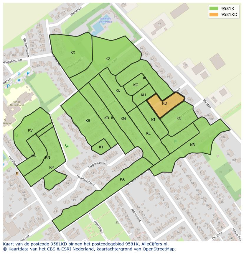 Afbeelding van het postcodegebied 9581 KD op de kaart.
