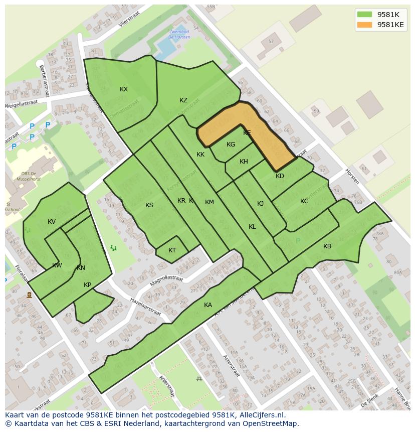 Afbeelding van het postcodegebied 9581 KE op de kaart.