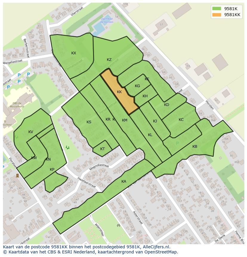 Afbeelding van het postcodegebied 9581 KK op de kaart.