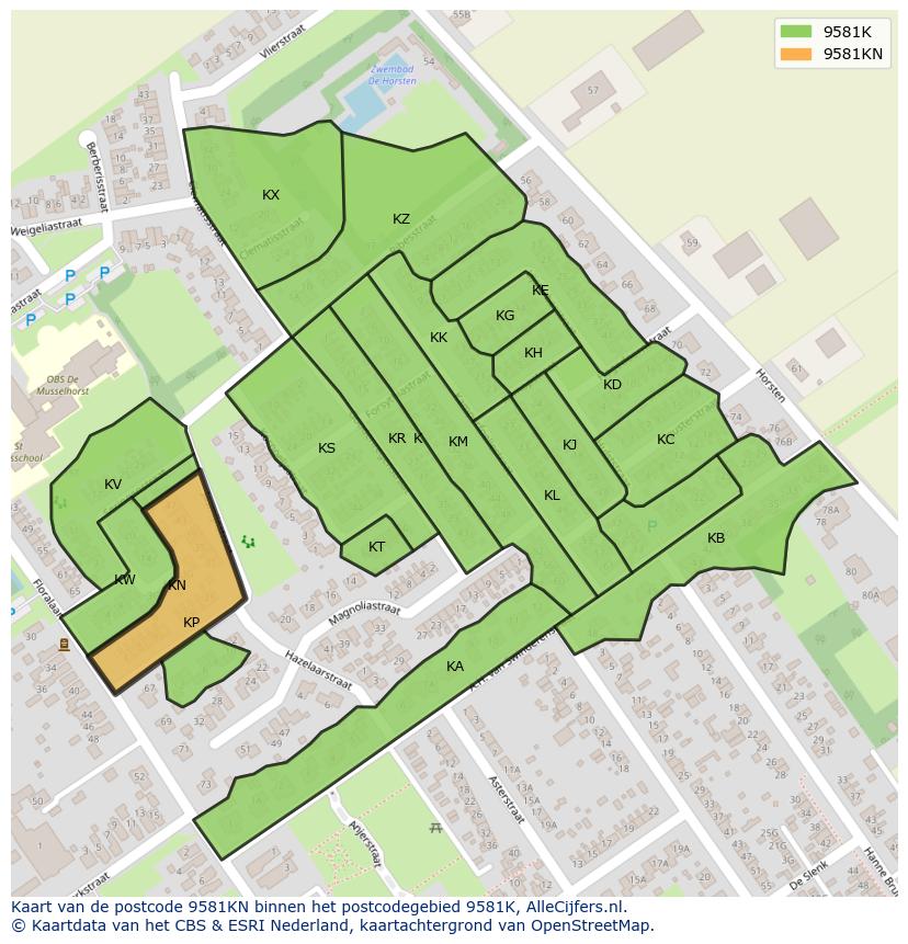 Afbeelding van het postcodegebied 9581 KN op de kaart.
