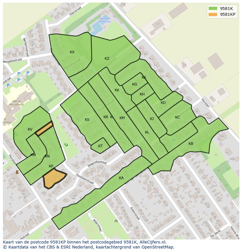 Afbeelding van het postcodegebied 9581 KP op de kaart.
