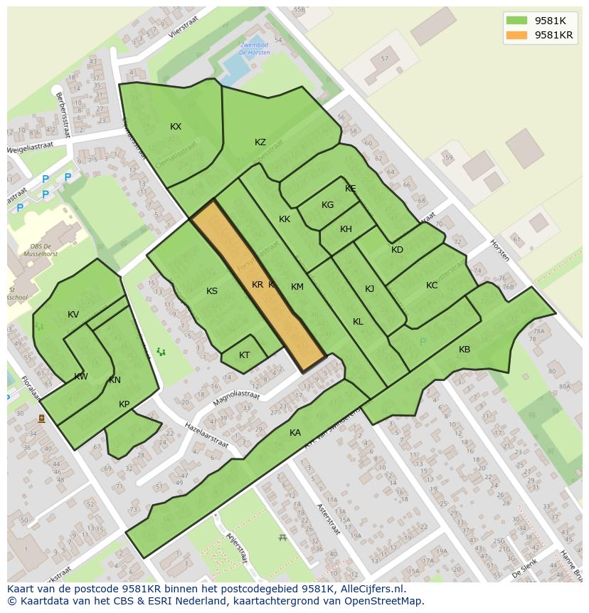 Afbeelding van het postcodegebied 9581 KR op de kaart.