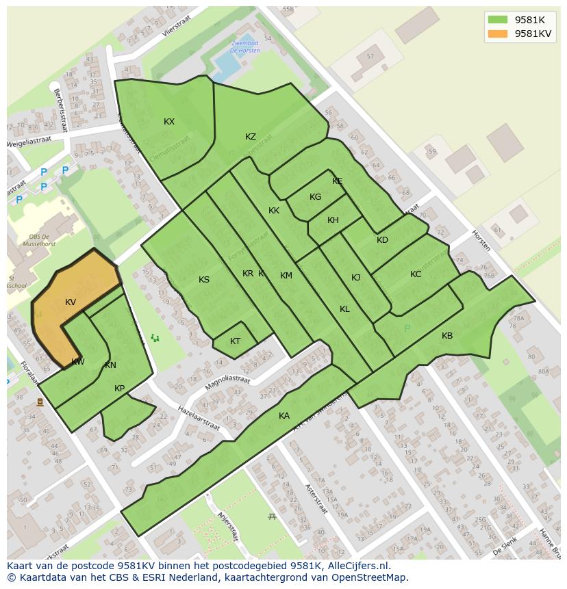 Afbeelding van het postcodegebied 9581 KV op de kaart.