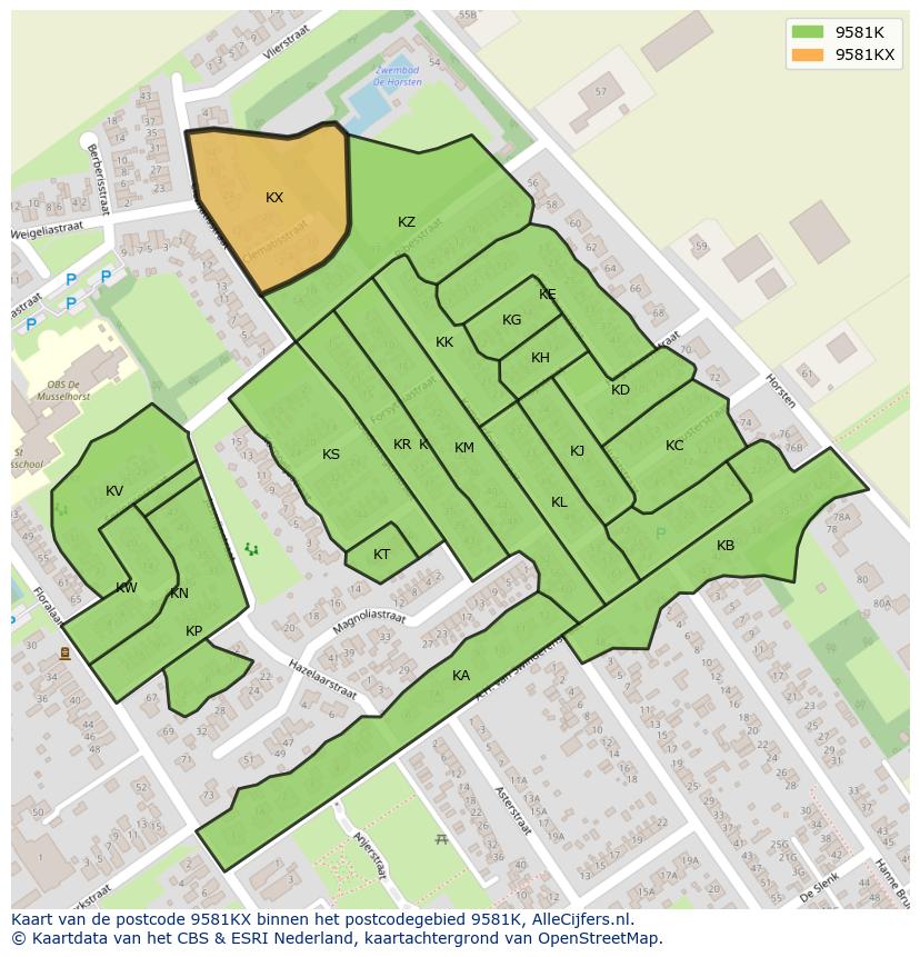 Afbeelding van het postcodegebied 9581 KX op de kaart.