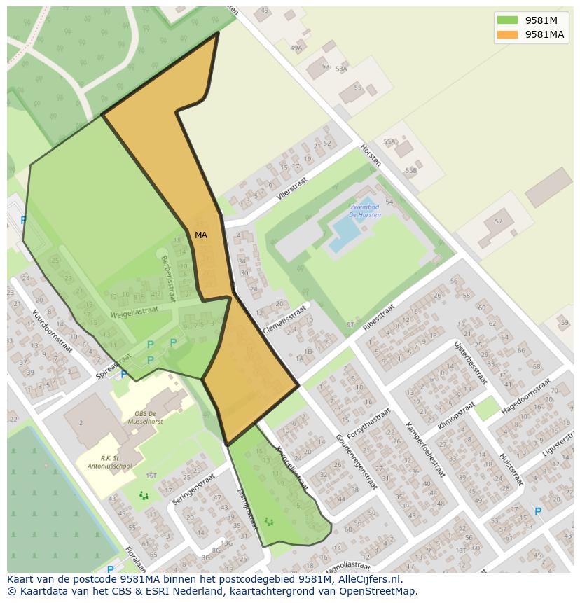 Afbeelding van het postcodegebied 9581 MA op de kaart.