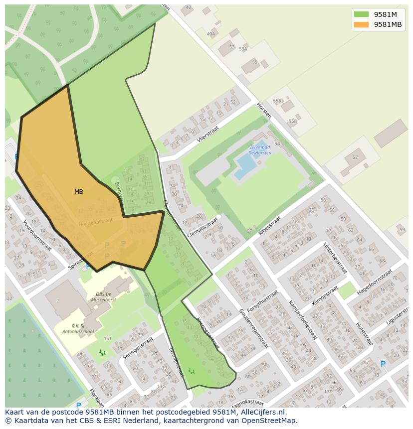 Afbeelding van het postcodegebied 9581 MB op de kaart.