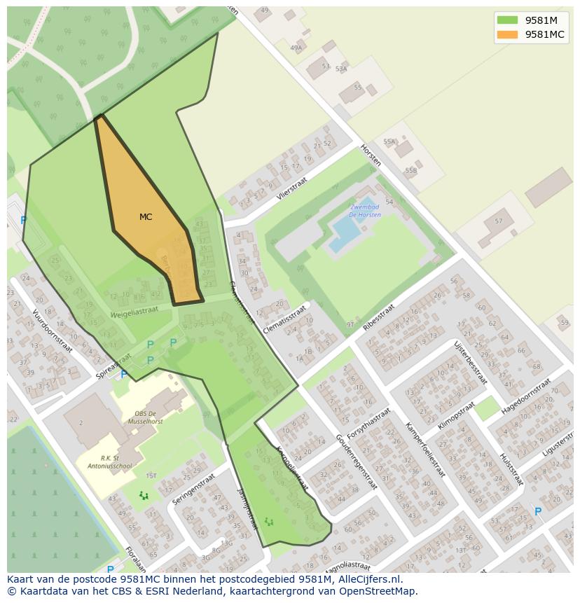 Afbeelding van het postcodegebied 9581 MC op de kaart.