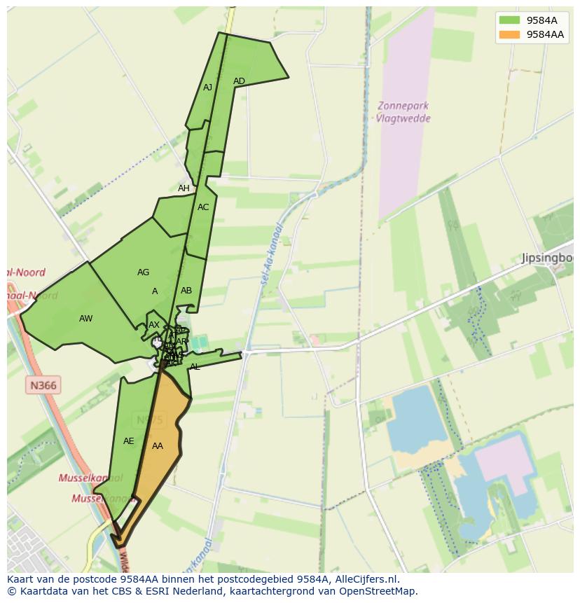 Afbeelding van het postcodegebied 9584 AA op de kaart.