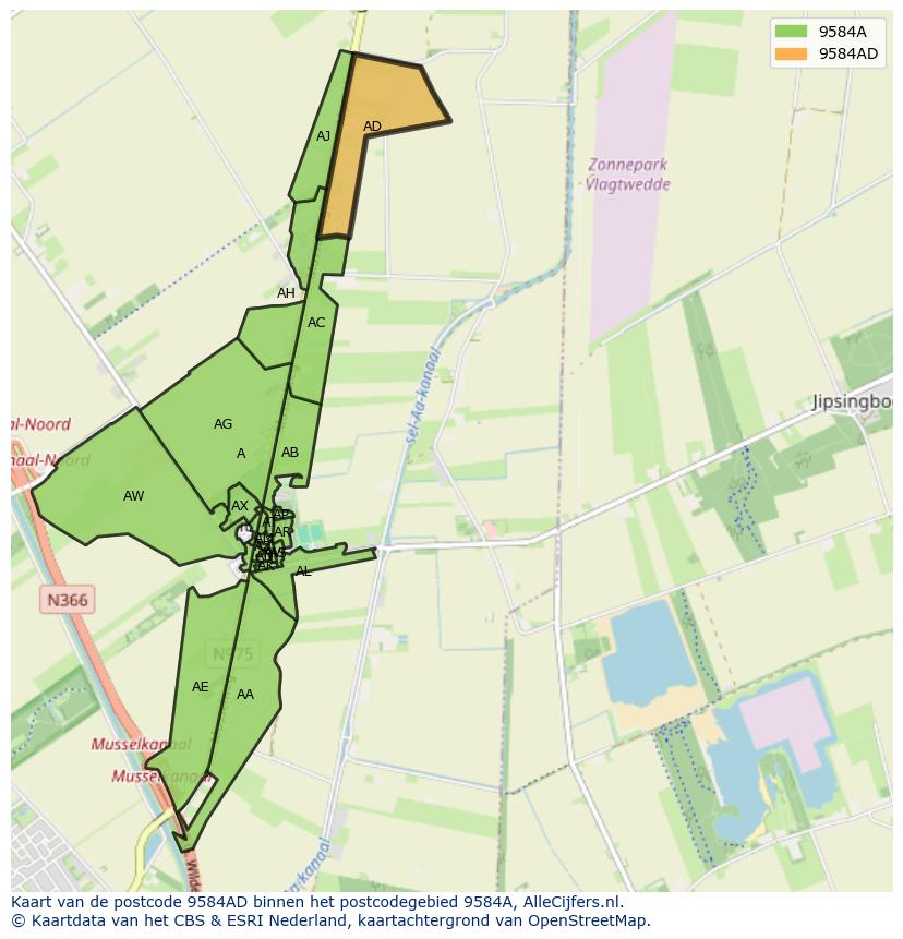 Afbeelding van het postcodegebied 9584 AD op de kaart.