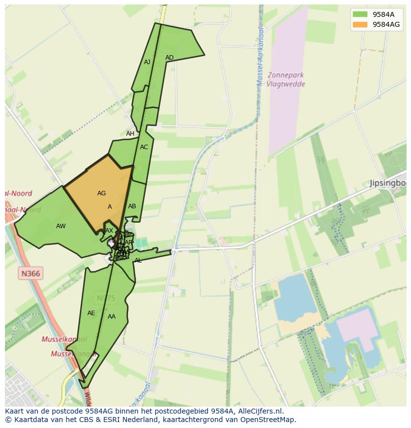 Afbeelding van het postcodegebied 9584 AG op de kaart.
