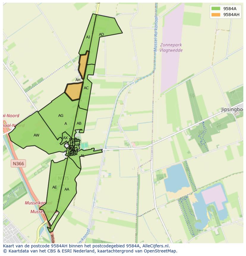 Afbeelding van het postcodegebied 9584 AH op de kaart.