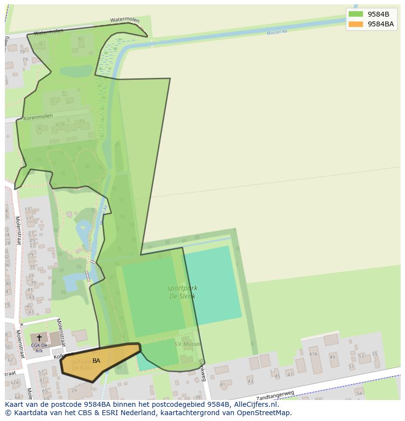 Afbeelding van het postcodegebied 9584 BA op de kaart.