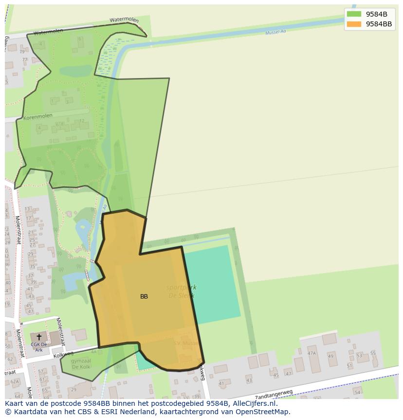 Afbeelding van het postcodegebied 9584 BB op de kaart.