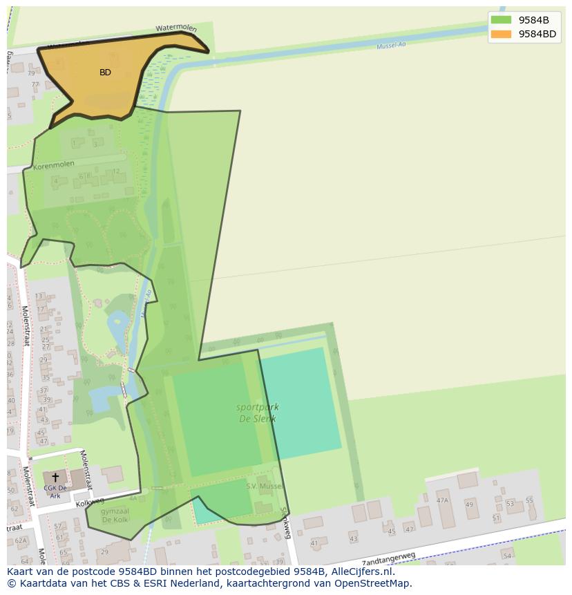 Afbeelding van het postcodegebied 9584 BD op de kaart.