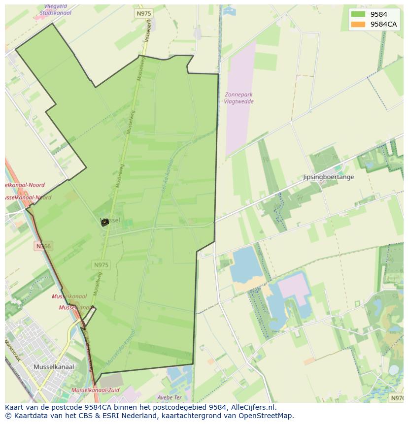 Afbeelding van het postcodegebied 9584 CA op de kaart.