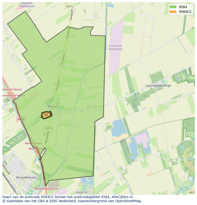 Afbeelding van het postcodegebied 9584 CC op de kaart.