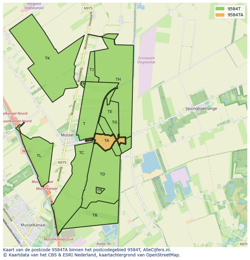 Afbeelding van het postcodegebied 9584 TA op de kaart.