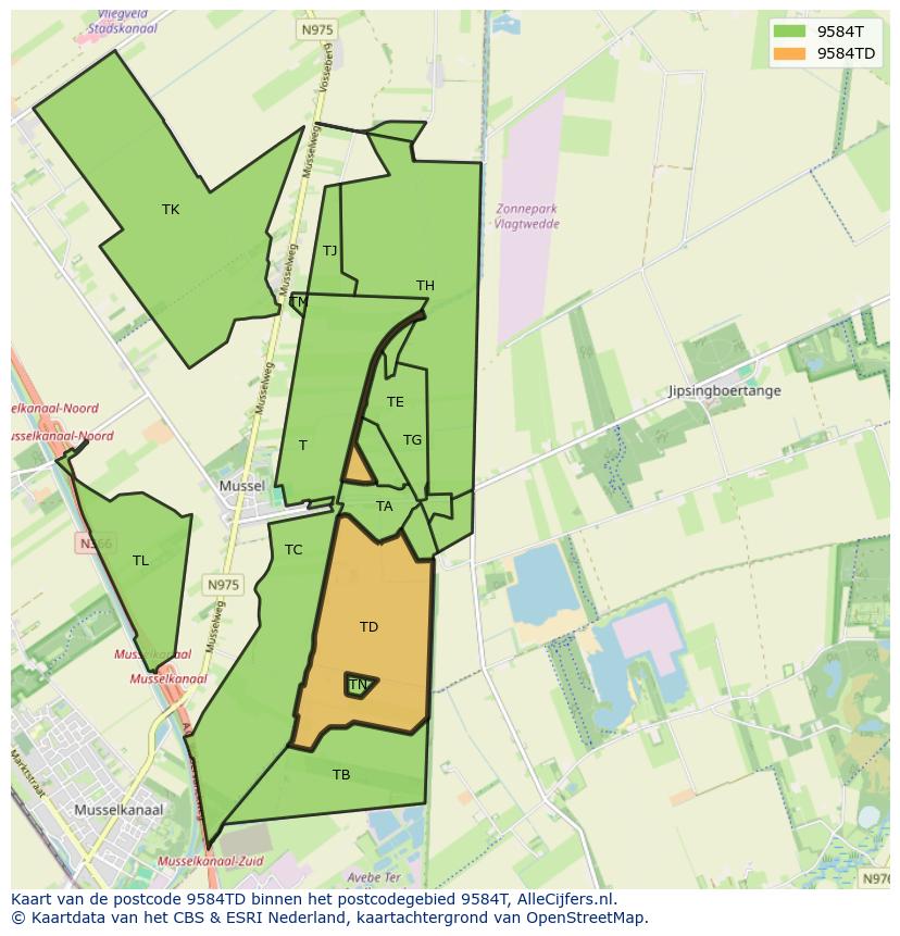 Afbeelding van het postcodegebied 9584 TD op de kaart.