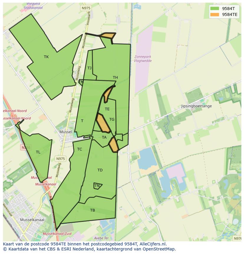 Afbeelding van het postcodegebied 9584 TE op de kaart.