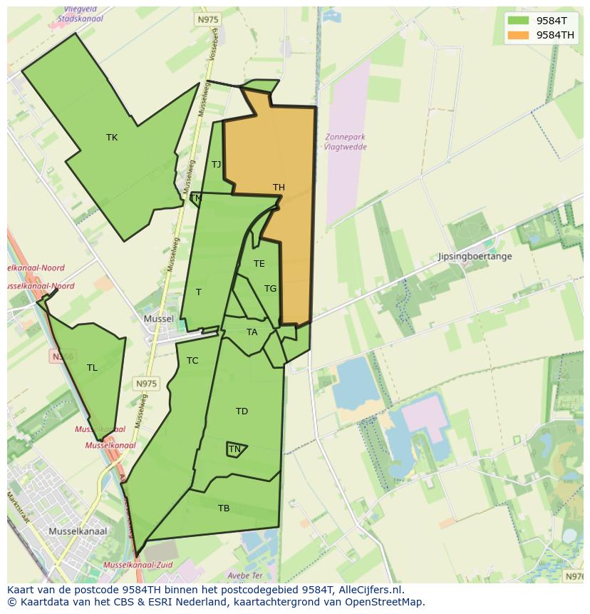 Afbeelding van het postcodegebied 9584 TH op de kaart.