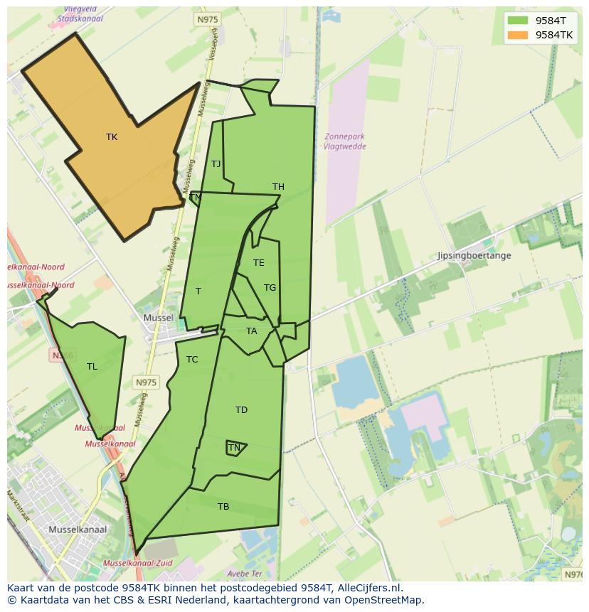 Afbeelding van het postcodegebied 9584 TK op de kaart.