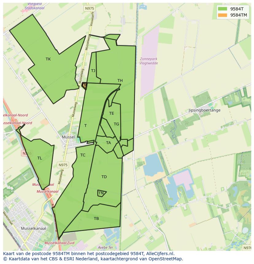 Afbeelding van het postcodegebied 9584 TM op de kaart.