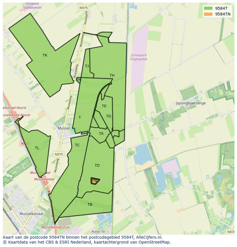 Afbeelding van het postcodegebied 9584 TN op de kaart.