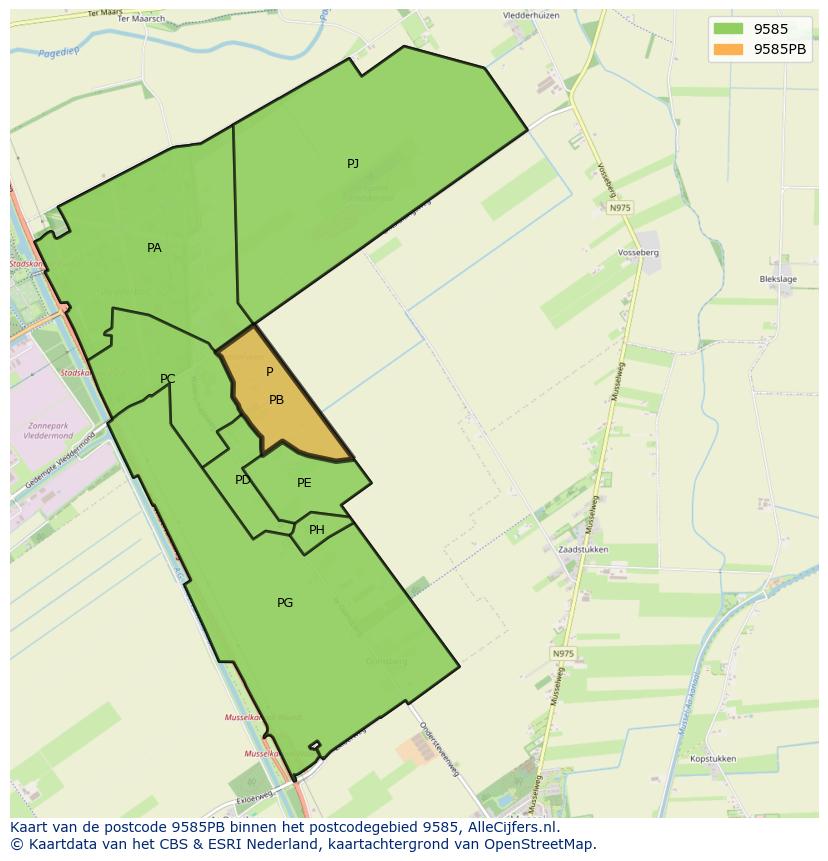 Afbeelding van het postcodegebied 9585 PB op de kaart.