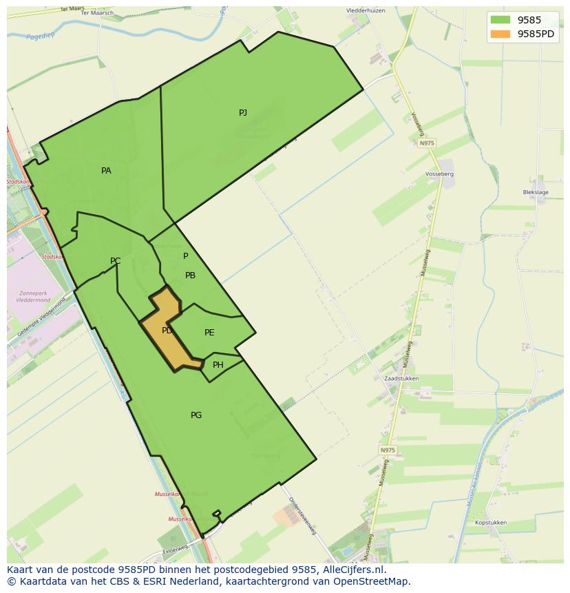 Afbeelding van het postcodegebied 9585 PD op de kaart.