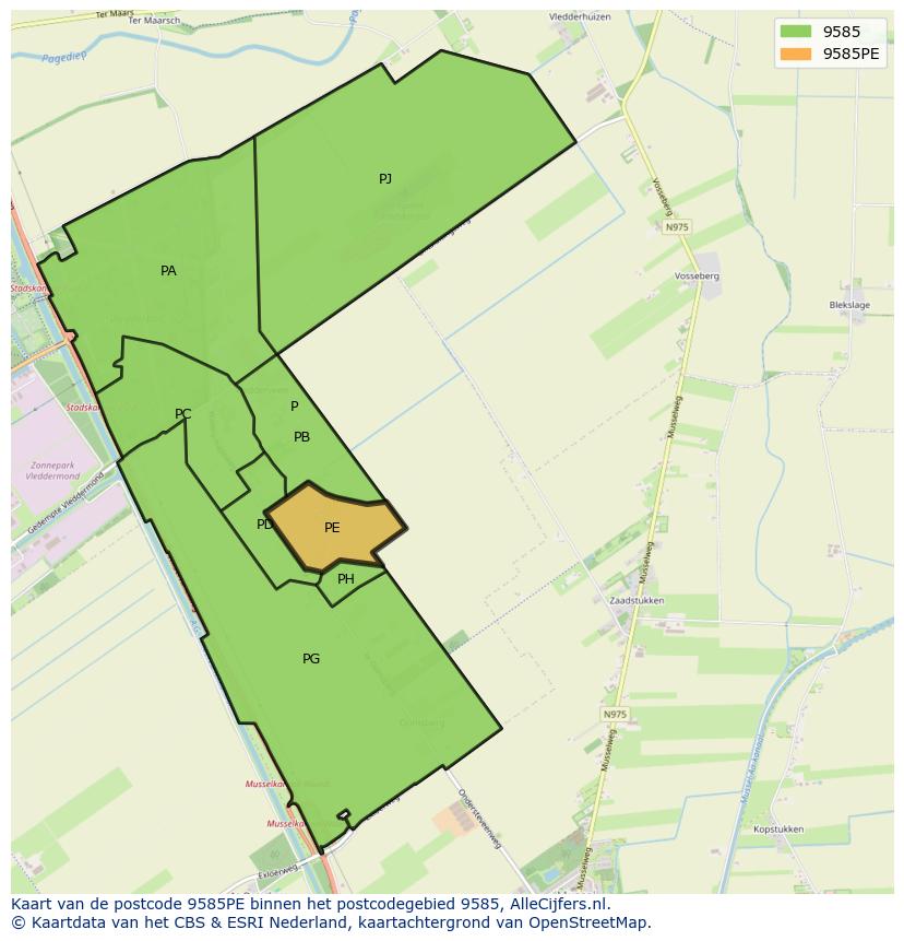 Afbeelding van het postcodegebied 9585 PE op de kaart.