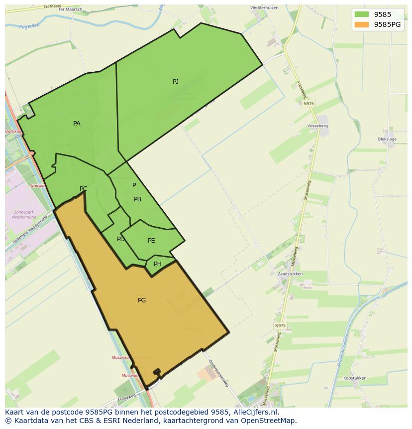 Afbeelding van het postcodegebied 9585 PG op de kaart.
