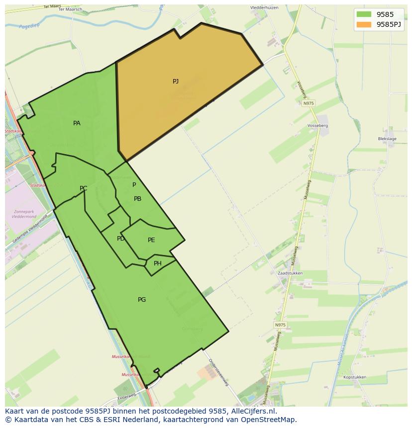 Afbeelding van het postcodegebied 9585 PJ op de kaart.