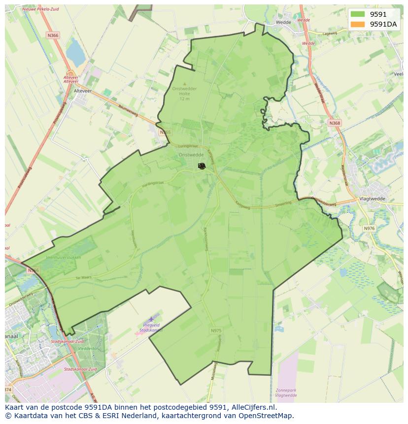 Afbeelding van het postcodegebied 9591 DA op de kaart.