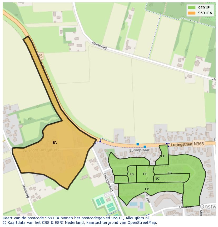 Afbeelding van het postcodegebied 9591 EA op de kaart.