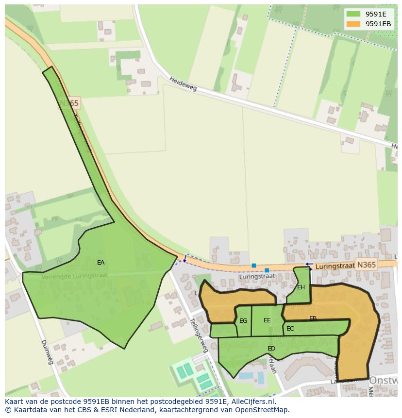 Afbeelding van het postcodegebied 9591 EB op de kaart.