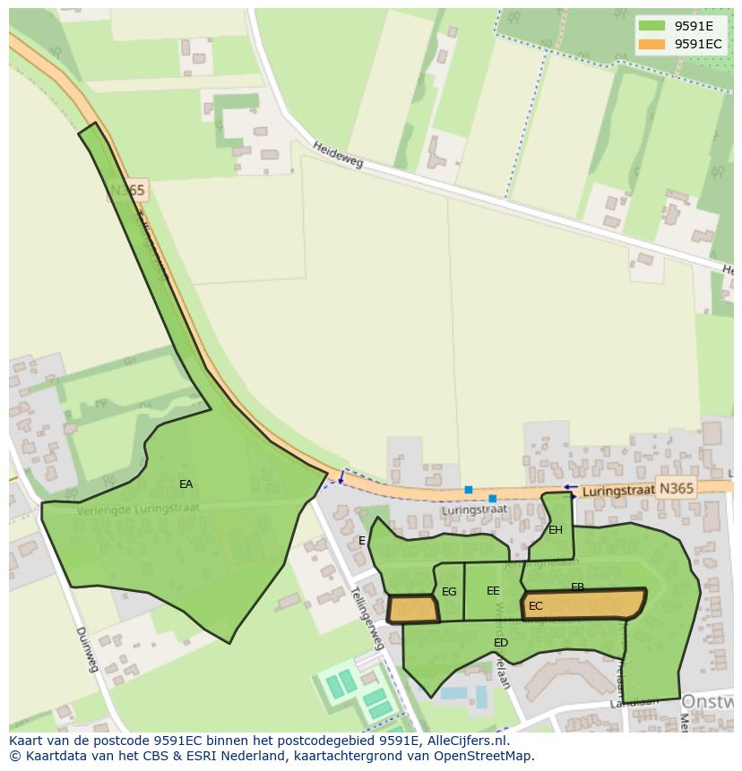 Afbeelding van het postcodegebied 9591 EC op de kaart.