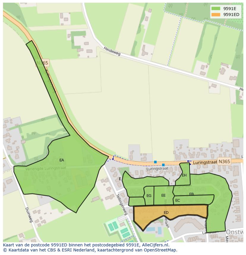 Afbeelding van het postcodegebied 9591 ED op de kaart.