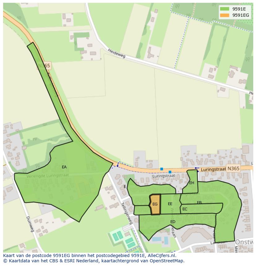 Afbeelding van het postcodegebied 9591 EG op de kaart.