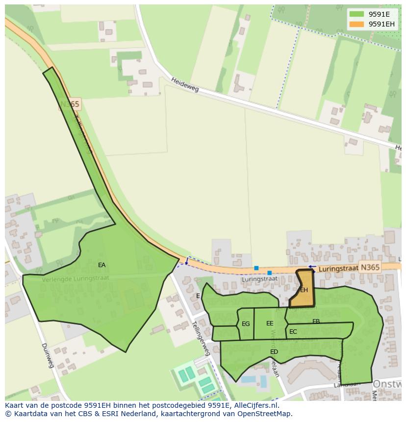 Afbeelding van het postcodegebied 9591 EH op de kaart.