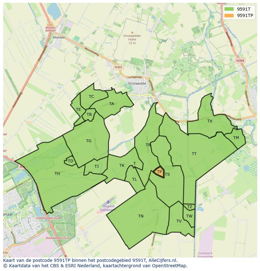 Afbeelding van het postcodegebied 9591 TP op de kaart.