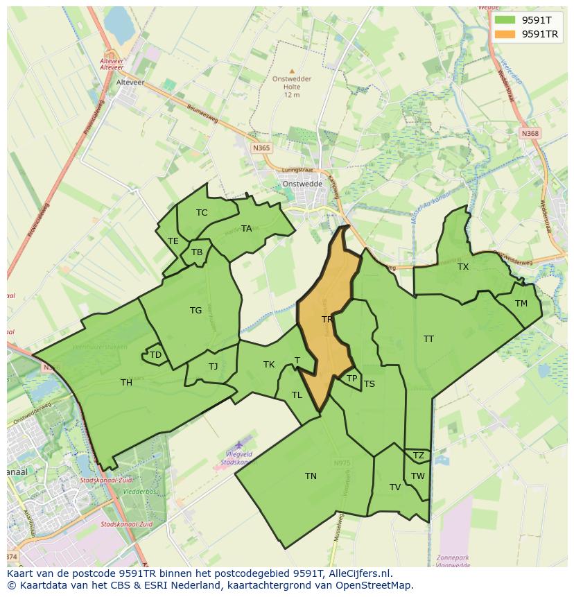 Afbeelding van het postcodegebied 9591 TR op de kaart.