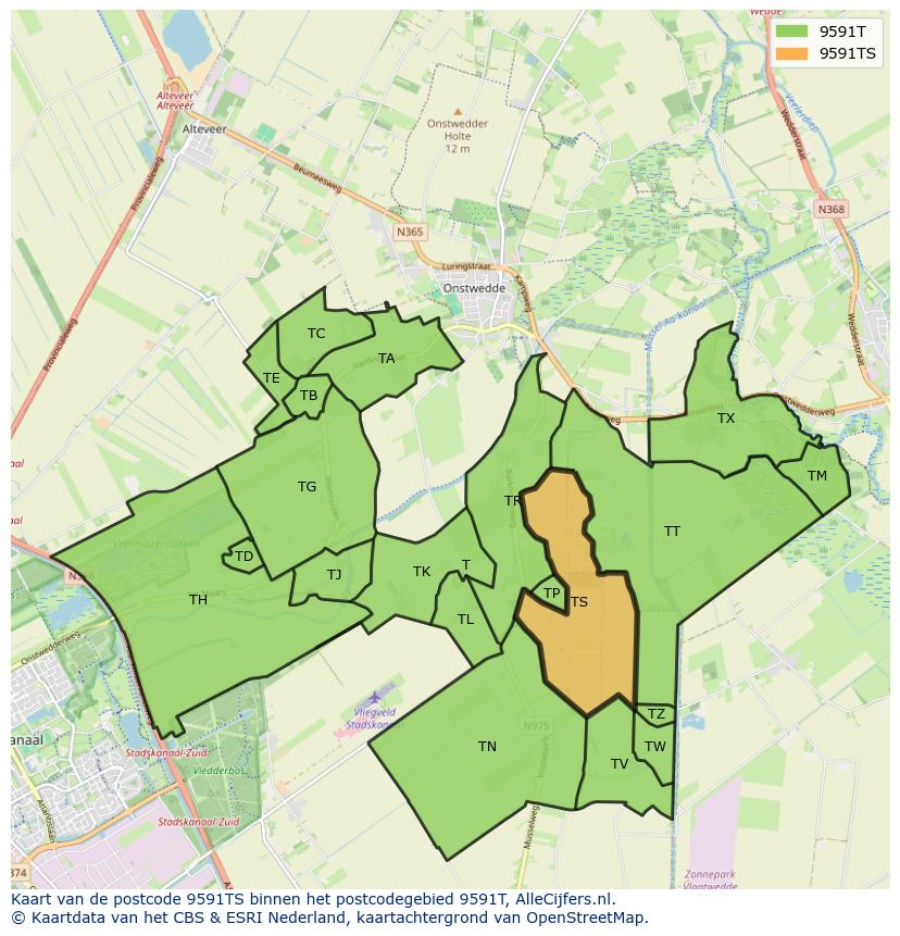 Afbeelding van het postcodegebied 9591 TS op de kaart.
