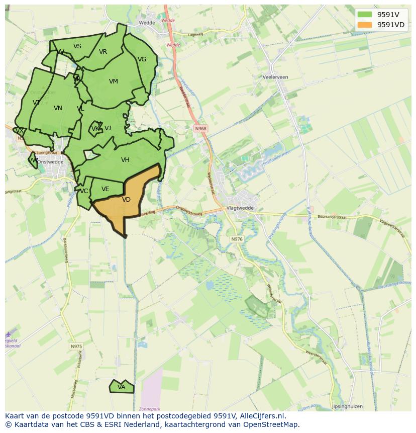 Afbeelding van het postcodegebied 9591 VD op de kaart.