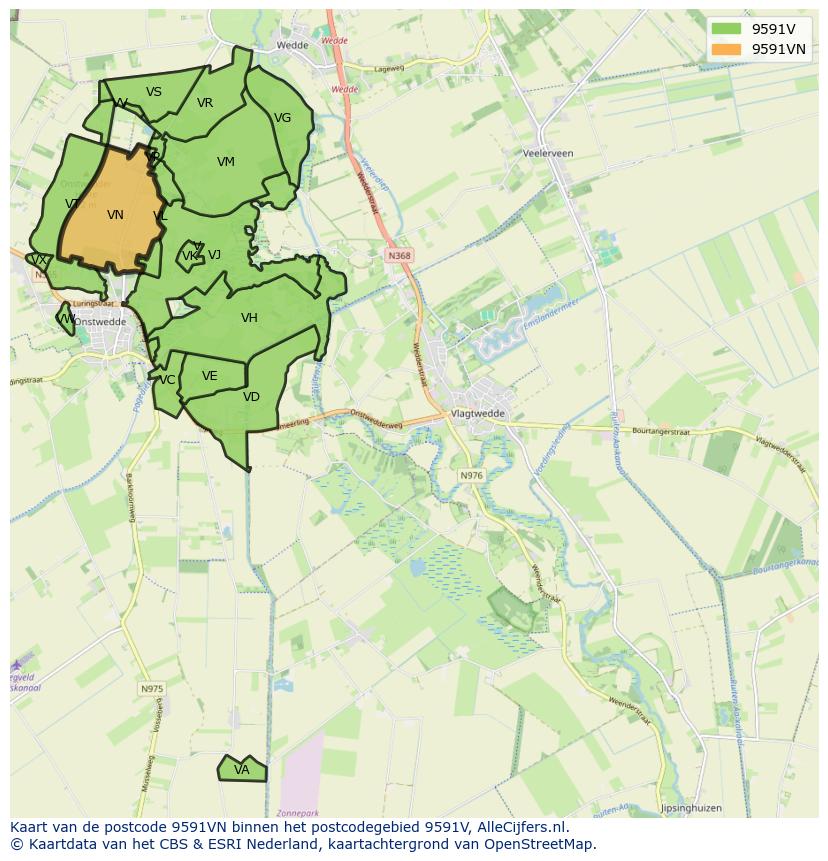 Afbeelding van het postcodegebied 9591 VN op de kaart.