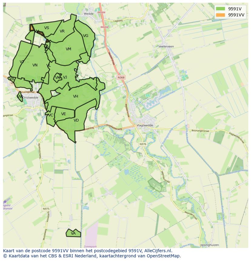 Afbeelding van het postcodegebied 9591 VV op de kaart.