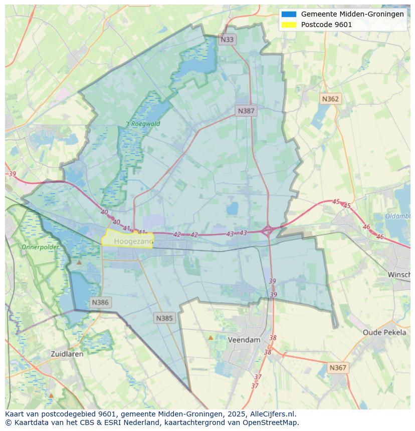 Afbeelding van het postcodegebied 9601 op de kaart.